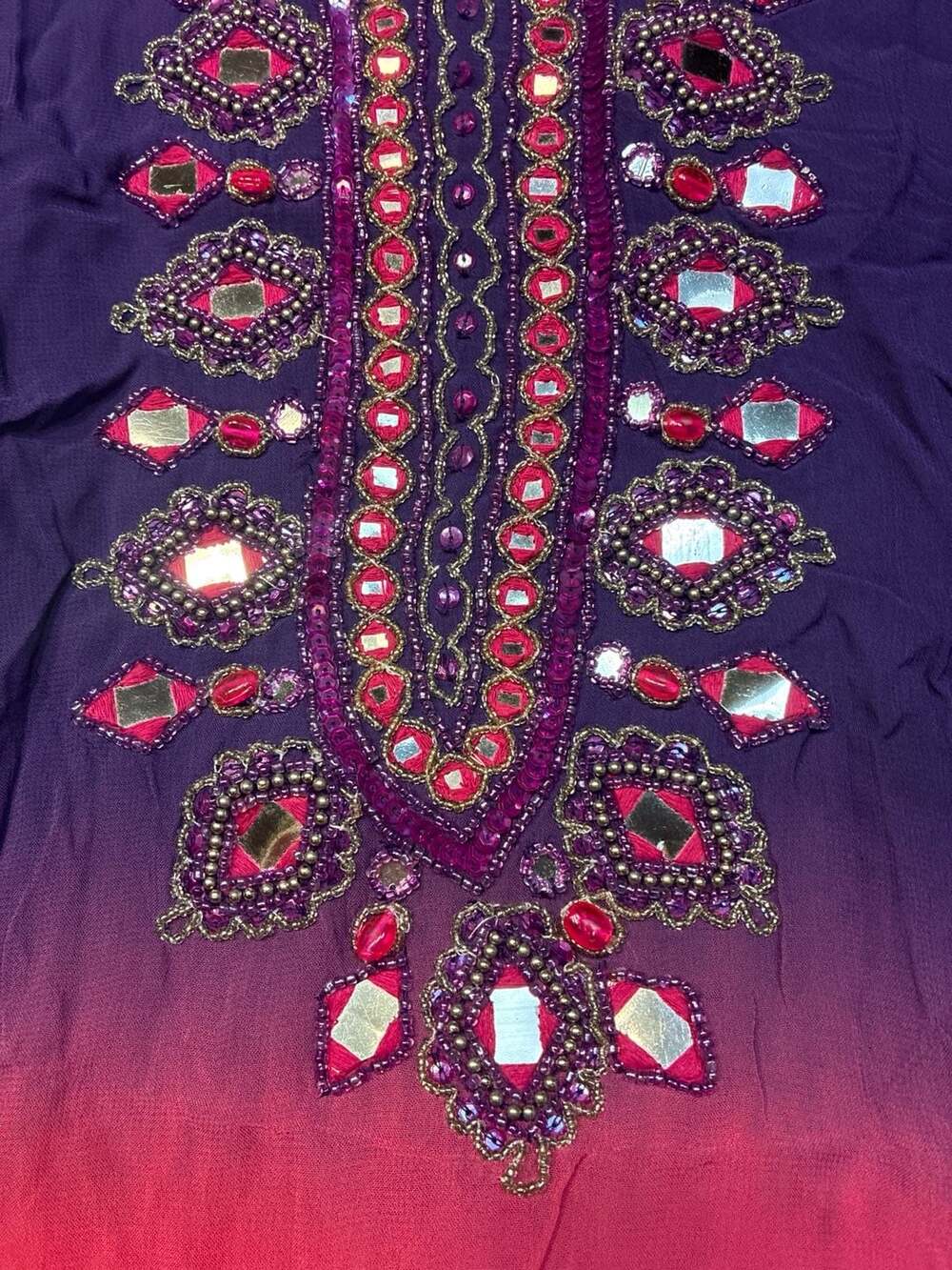 Chico's Size 2 Purple Pink Ombre Embellished Beaded Mirror Tunic Top - Picture 6 of 10